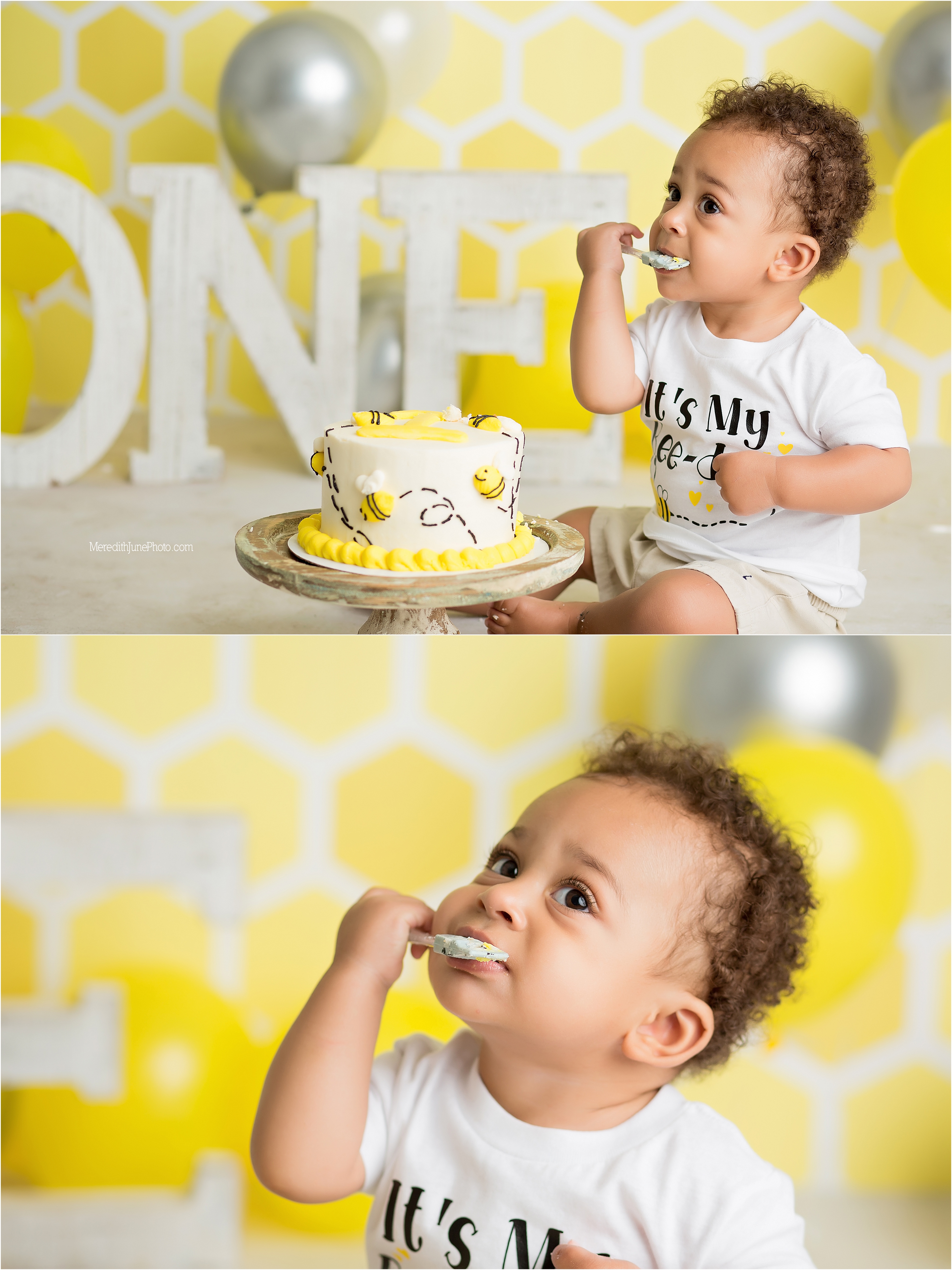 First BEE day cake smash for baby boy