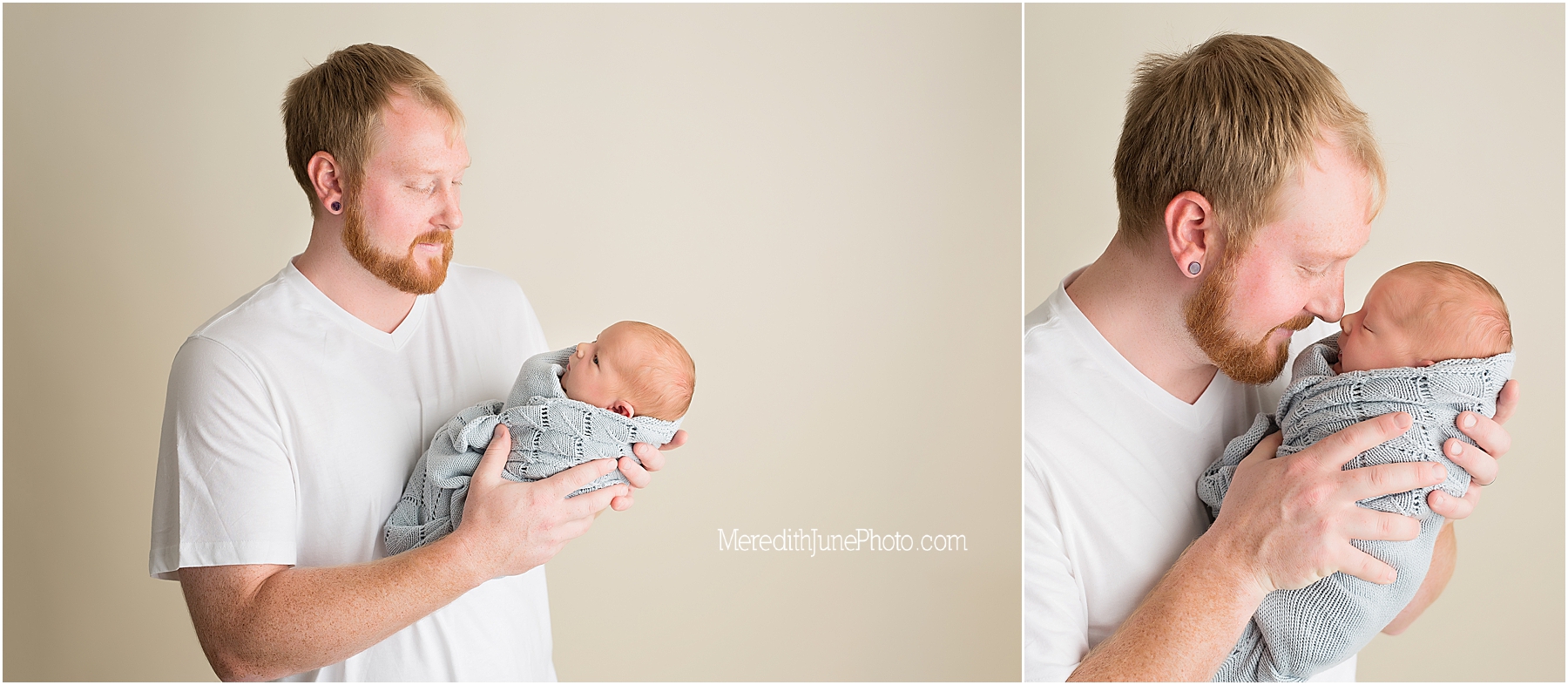Baby boy Ember with dad during newborn portraits 