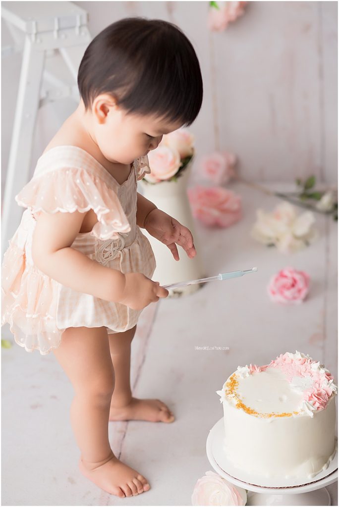 baby girl cake smash and one year photos 