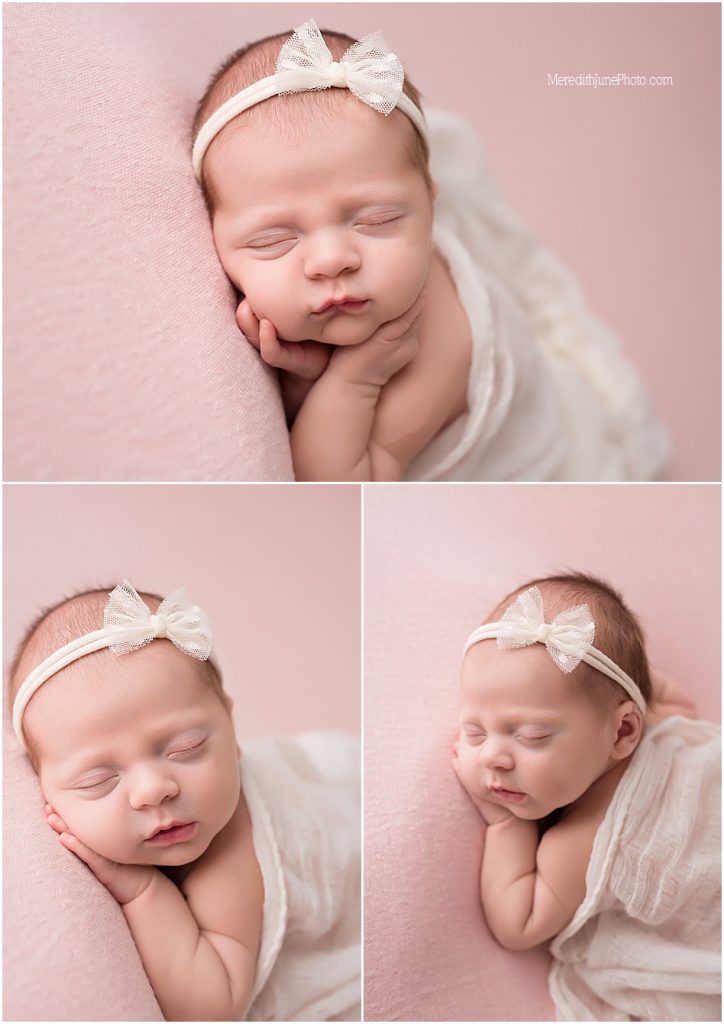 Baby girl newborn portraits on pink by MJP