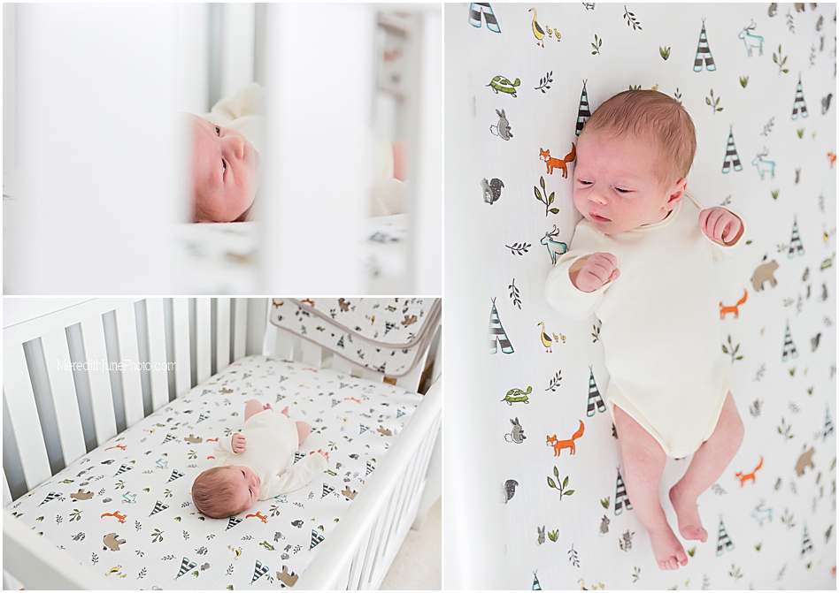 Newborn baby boy lifestyle photos in nursery 