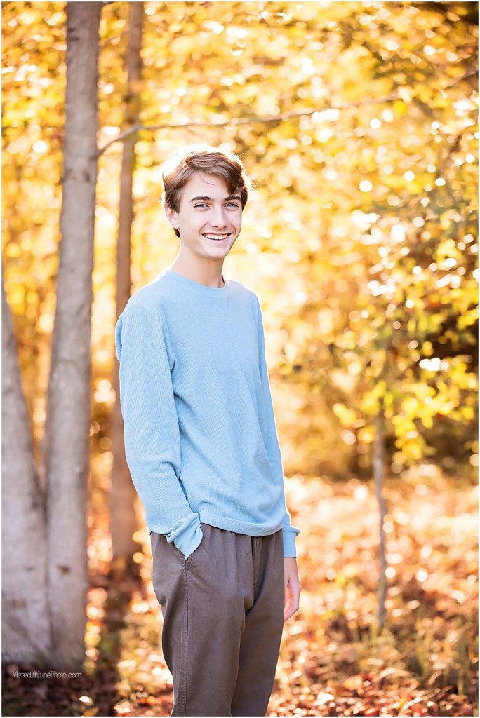 Teen boy pictures at Marvin Efird Park by Meredith June Photography