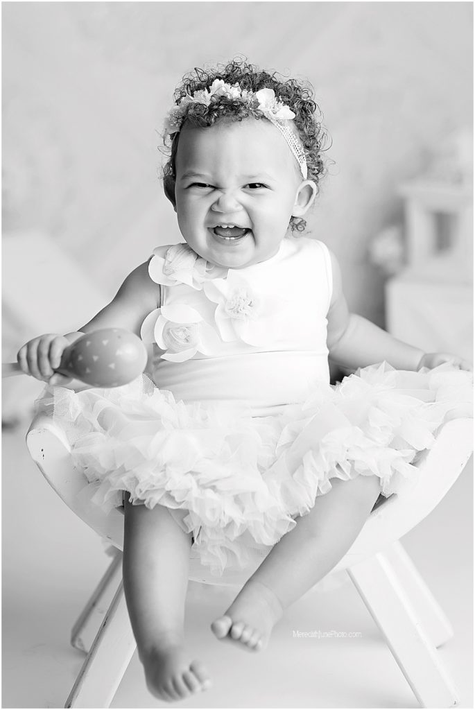 First birthday photos for baby girl at Meredith June Photography in Charlotte area